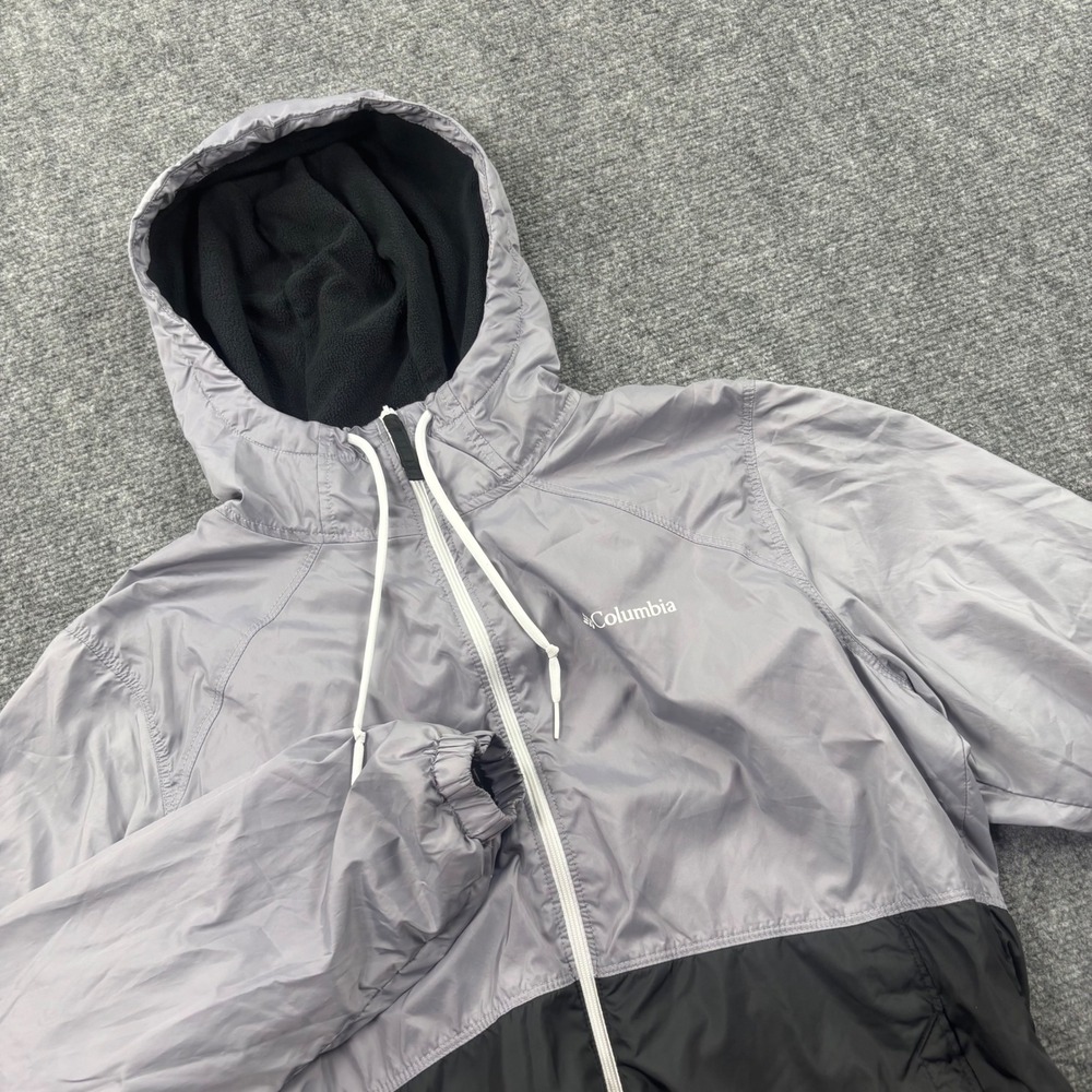 Columbia Windbreaker Jacket Size Medium Grey Black Fleece Lined Hooded Men's